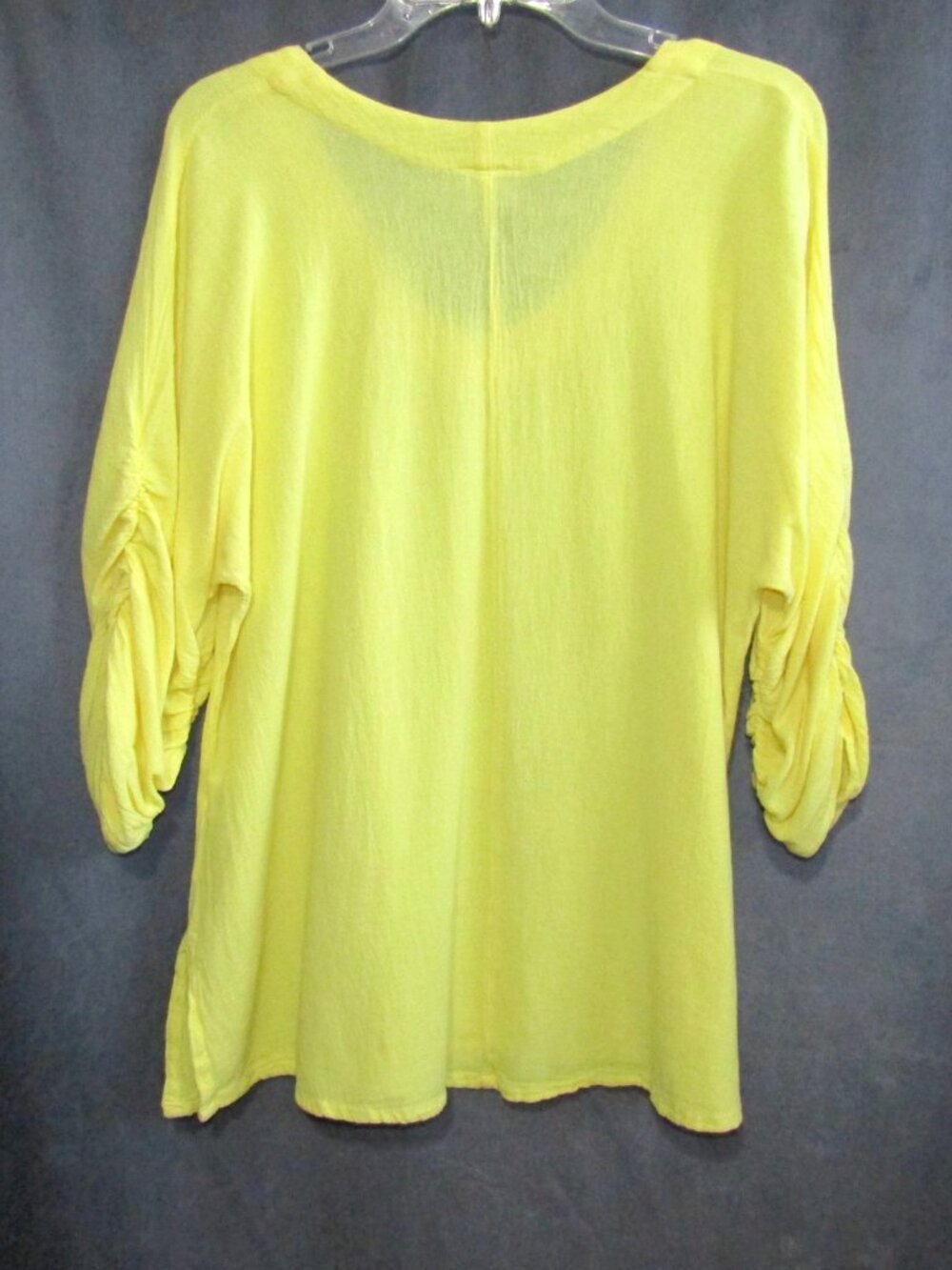 Oh My Gauze Lemon Yellow Top Womens Size 2 L XL Cotton Tunic Ruched Sleeve - Picture 5 of 8